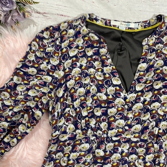 Boden Martha 3/4 Sleeve Blue Bud Pattern Mini Dress - Picture 4 of 10